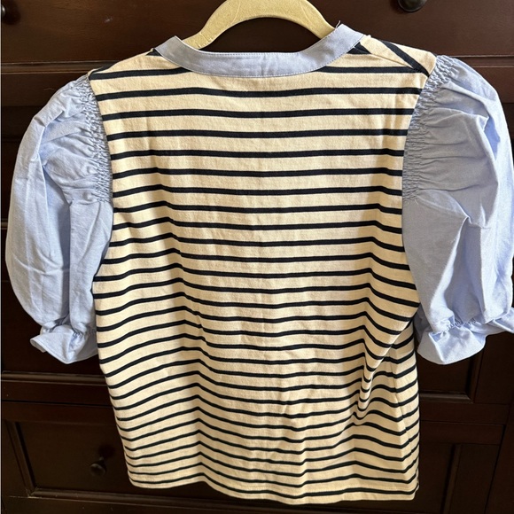 Veronica Beard Raegan Striped Puff Sleeve Top - Picture 3 of 6